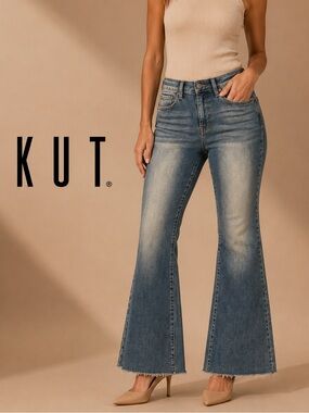 KUT from the Kloth High Rise Raw Hem Flare Jeans Women's Size 6 NWT